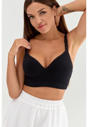Бюстгальтер черный без косточек для беременных и кормящих мам