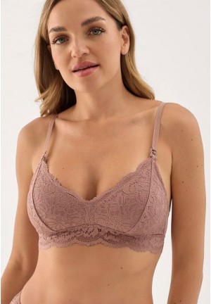 Бюстгальтер мокко кружевной без косточек для беременных и кормящих мам