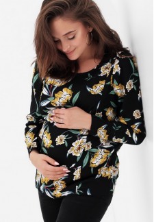Блуза черная/цветы для беременных и кормящих