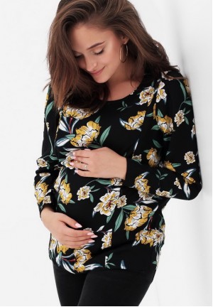 Блуза черная/цветы для беременных и кормящих