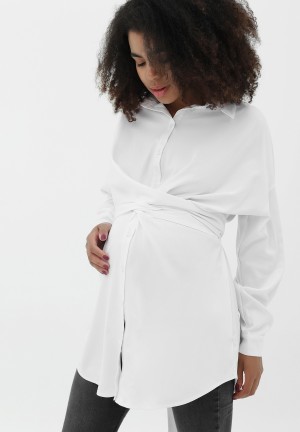 Рубашка с завязками белая для беременных и кормящих (2098)