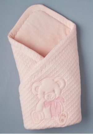 Конверт-одеяло вязаный "Мишка Бант" розовый