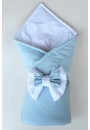 Конверт-одеяло на выписку с бантом голубой (перкаль, демисезон)