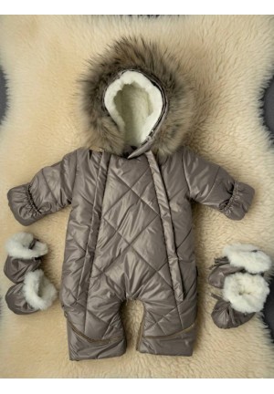 Детский комбинезон-трансформер на овчине какао «Прелесть» 