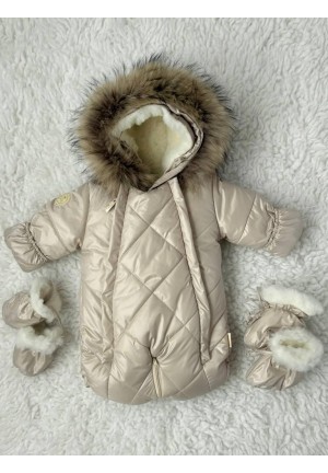 Детский комбинезон-трансформер на овчине кремовый «Прелесть» 