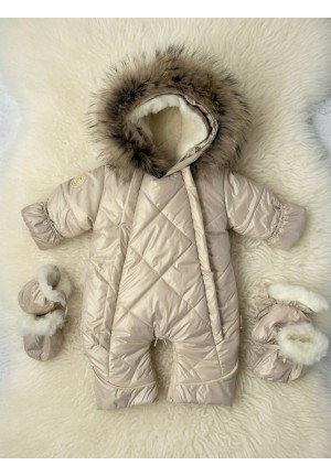 Детский комбинезон-трансформер на овчине кремовый «Прелесть» 