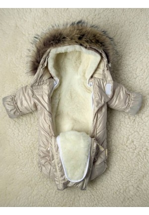 Детский комбинезон-трансформер на овчине кремовый «Прелесть» 