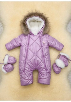 Детский комбинезон-трансформер на овчине лиловый «Прелесть» 