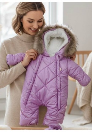 Детский комбинезон-трансформер на овчине лиловый «Прелесть» 