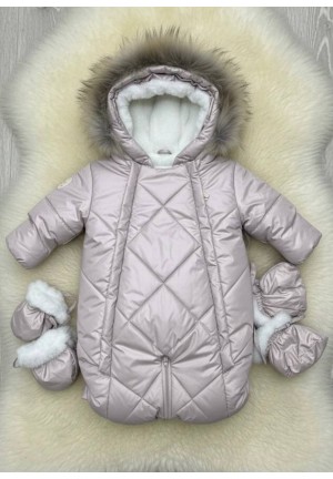 Детский комбинезон-трансформер на овчине пудра «Прелесть» 