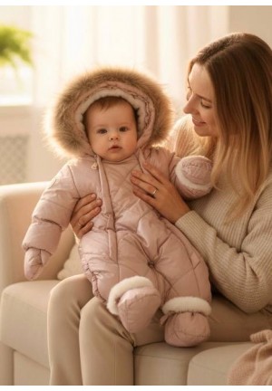 Детский комбинезон-трансформер на овчине пудра «Прелесть» 