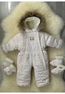 Детский комбинезон-трансформер на овчине светло-розовый стёганый..