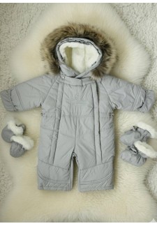 Детский комбинезон-трансформер на овчине серый «Короны»..