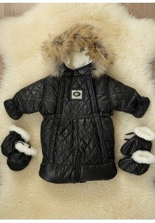 Детский комбинезон-трансформер на овчине черный стёганый..
