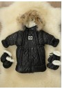 Детский комбинезон-трансформер на овчине черный стёганый