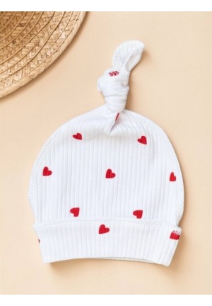 Чепчик лапша Красные сердечки с узелком CHU-005