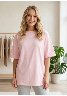 Футболка оверсайз из футера нежно-розовая для беременных F-209..