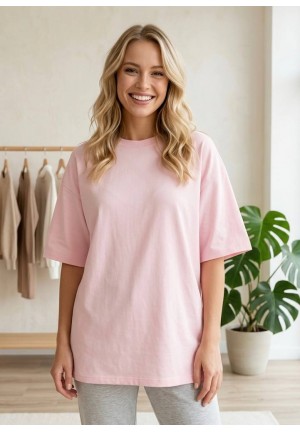Футболка оверсайз из футера нежно-розовая для беременных F-209