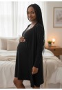Комплект для роддома (халат + сорочка) "Мали" черный для беременных и кормящих 
