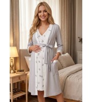 Комплект для роддома (халат + сорочка) "Мара" серый/ягнята для беременных и кормящих (К-045)