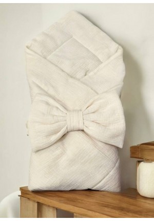 Одеяло муслиновое с бантом на выписку айвори (O-002) 