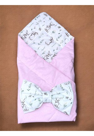 Одеяло детское с бантом на выписку розовое/зайцы (O-012)