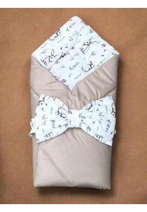 Одеяло детское с бантом на выписку капучино/зайцы (O-207)
