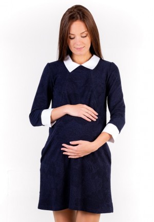 Платье "Одри" темно-синее для беременных и кормящих (P-081)