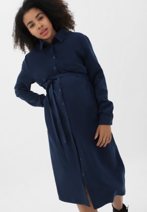 Платье темно-синее для беременных и кормящих (3027)